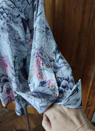 Блуза разноцветная с воротничком красивый манжет накладные карманы удлиненный зад батал4 фото