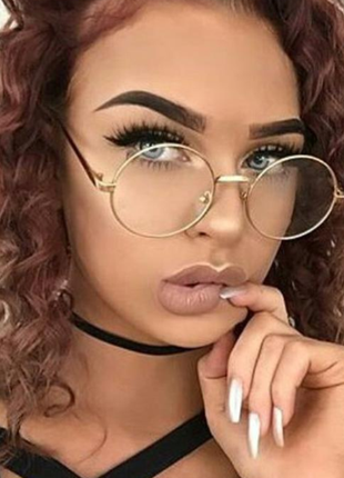 Іміджеві круглі окуляри очки в чорній та срібні оправі 👓 для стильних