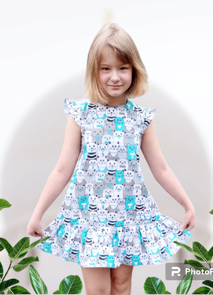 Платье детское с котиком😺 нарядная праздничная и повседневная2 фото