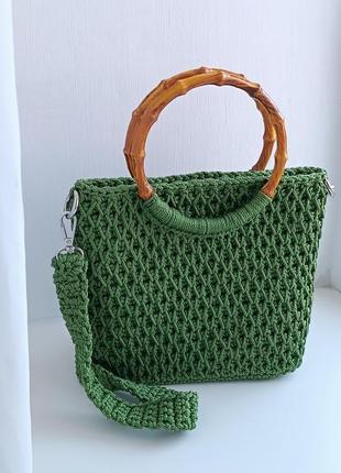 В'язана жіноча сумка "соти", колір мохіто2 фото