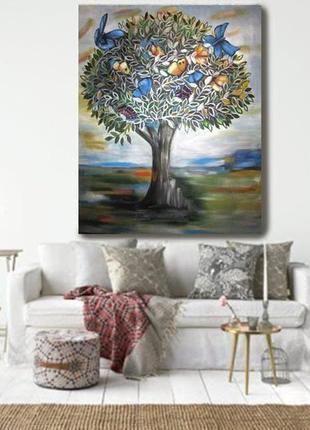 Картина маслом "дерево с бабочками"3 фото