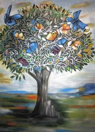 Картина маслом "дерево с бабочками"2 фото