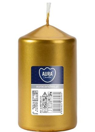 Свічка столова циліндр bispol aura candles sw60/100-213 золоти...1 фото