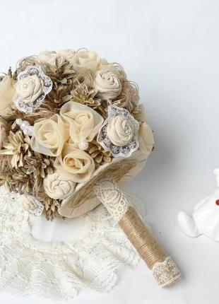Букет весільний в рустик стилі у нюдових тонах7 фото