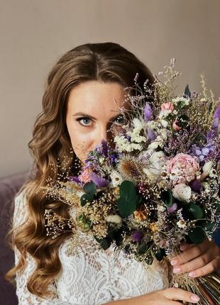 Весільний букет з сухоцвітів та стабілізованих рослин2 фото