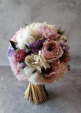 Свадебный букет из сухоцветов и стабилизированных цветов2 фото