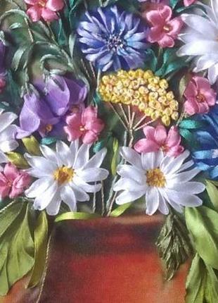 Картина з вишивкою стрічками "польові квіти"