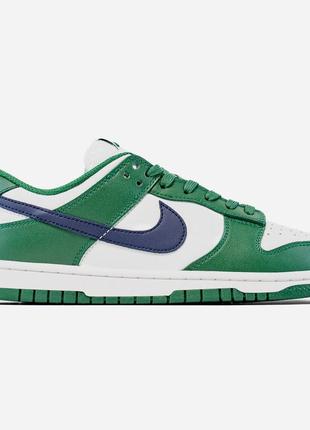 Мужские кроссовки кожаные найк данк лоу ретро зелёные с белым / nike dunk low retro gorge green 
midnight navy wmns1 фото