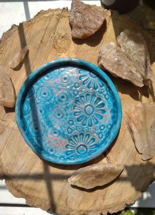 Тарелочка керамическая голубая4 фото
