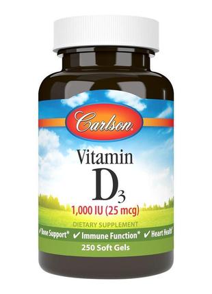Вітамін d3 carlson labs vitamin d3 1000 iu (25 mcg) 250 softgels