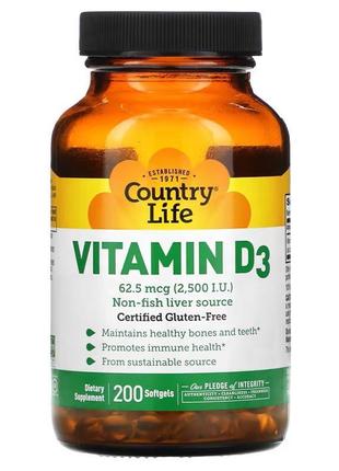 Вітамін d3 country life vitamin d3 62.5 mcg (2500 iu) 200 soft...
