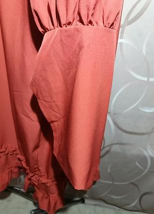 Платье миди большого размера свободного кроя с рюшами в романтичности стили.теракотовый цвет6 фото