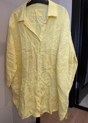 Ярко-лимонная рубашка 100% лён1 фото