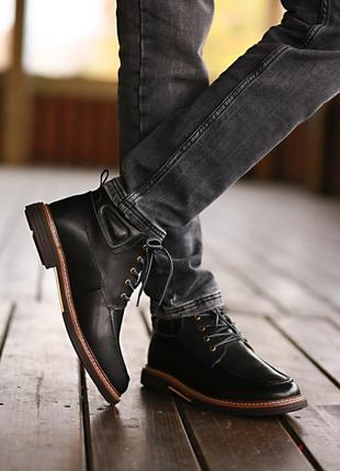 Мужские чёрные угги ugg australia leather boot black