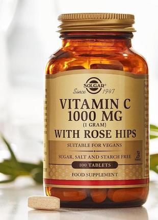 Вітамін c solgar vitamin c 1000 mg with rose hips 100 tablets3 фото