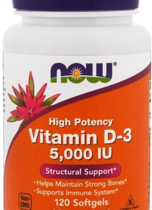 Вітамін d-3 now vitamin d-3 5000 iu 120 softgels1 фото