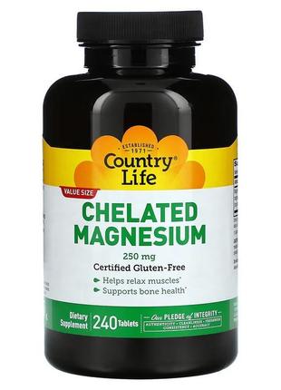 Магній country life chelated magnesium 250 mg 240 tablets