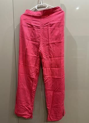 Лляні яскраві літні штани брюки льон з карманами висока посадка широкі палаццо7 фото