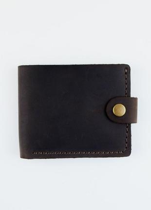 Классический мужской кошелёк из натуральной кожи темно коричневого цвета с кнопкой, застёжкой