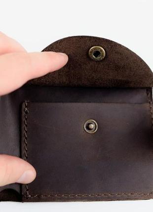 Класичний чоловічий гаманець із натуральної шкіри crazy horse темно коричневого кольору з кнопкой, застібкою5 фото