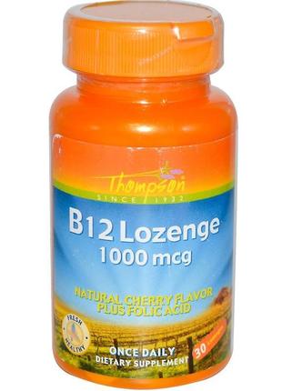 Вітамін b12 thompson b12 1000 mcg, 30 lozenges (cherry)