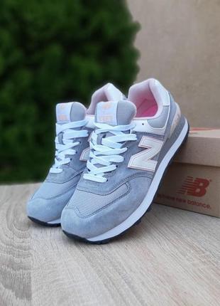 Жіночі кросівки | new balance 574 | сірі з пудрою на білій | замша/сітка, :372 фото