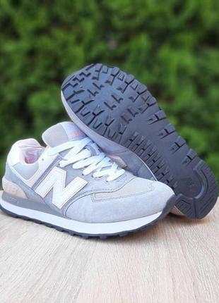 Жіночі кросівки | new balance 574 | сірі з пудрою на білій | замша/сітка, :374 фото