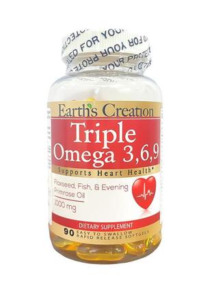 Омега-3 earth’s creation triple omega 3-6-9 1000 mg 90 softgels