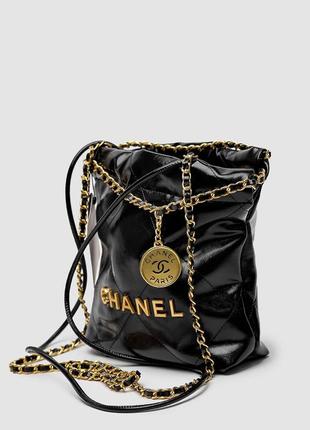 Сумка женская в стиле chanel black quilted calfskin mini 22 bag gold hardware2 фото
