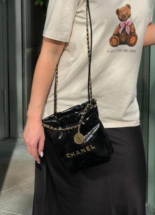 Сумка женская в стиле chanel black quilted calfskin mini 22 bag gold hardware7 фото