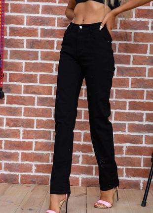 Жіночі прямі джинси чорного кольору3 фото