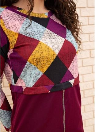 Сукня міні з геометричним принтом колір бордовий4 фото