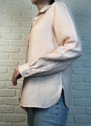 Шикарная льняная рубашка marks&spencer нежного пудрового цвета. идеальная базовая рубашка натуральный лен, pure linen2 фото