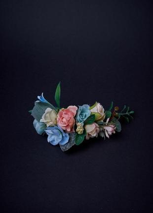 Заколка для волос с цветами шпилька брошка заколка з трояндами приколка з квітами та екваліптом