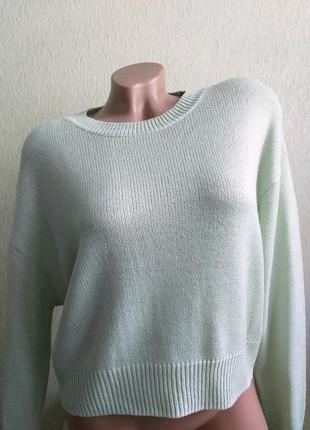 Свитер широкий, укороченный. реглан. пуловер мятный, нежно-салатовый.1 фото