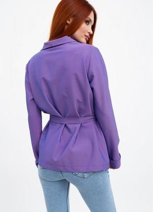 Стильний піджак фіолетовий, жіночий однотонний з поясом на одн...2 фото