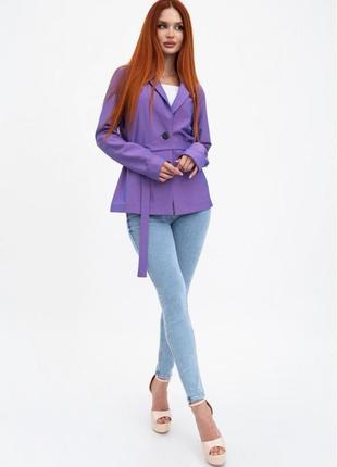Стильний піджак фіолетовий, жіночий однотонний з поясом на одн...3 фото