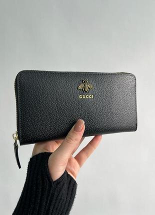 Гаманець gucci animalier leather zip around wallet black