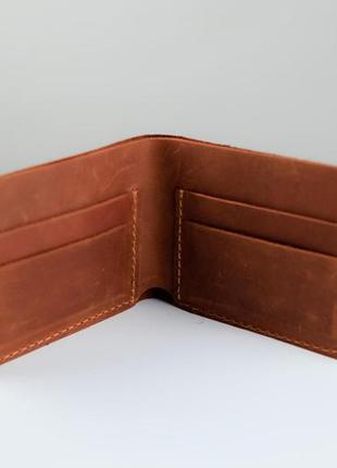 Мужской бумажник, кошелек бифолд из натуральной кожи crazy horse темно коричневого цвета без застежки3 фото