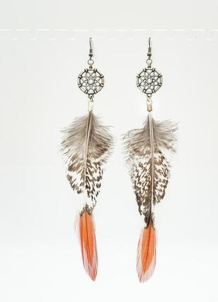 Серьги ловцы снов с натуральными перьями