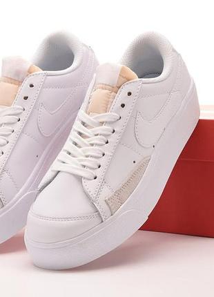 Nike blazer low platform, кросівки жіночі білі на товстій підошві найк, кроссовки женские белые найк