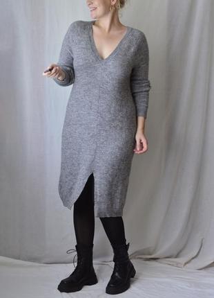 8096\170 теплая серое платье-свитер h&amp;m m