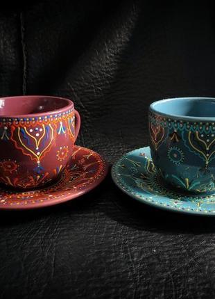 Набор керамической чашки с блюдцем ручной росписью1 фото