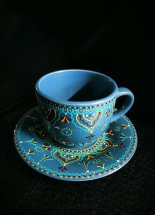 Набор керамической чашки с блюдцем ручной росписью4 фото