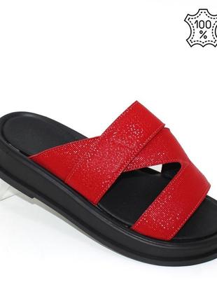 Стильные красные женские удобные кожаные шлепанцы, шлепанцы,натуральная кожа-женская обувь на лето