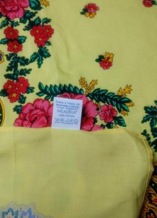 Яркая женская украинский платок желтая с цветами 91*91 см. платок в этно стиле. украинский платок3 фото