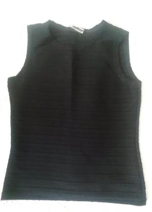 Базовая черная майка топ футболка в рубчик с-м1 фото