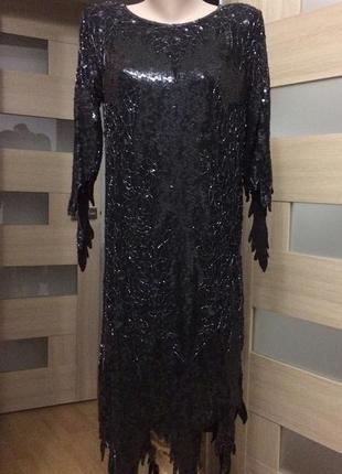 Роскошное вечернее платье из натурального шелка  полностью расшито бисером и пайетками1 фото