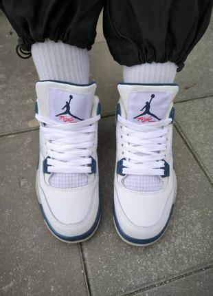 Nike air jordan retro 4 white grey blue2 фото