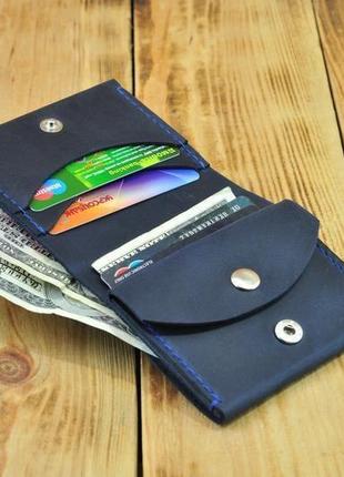 Кожаный кошелек, интересного дизайна с маленьким карманом для мелорчи5 фото